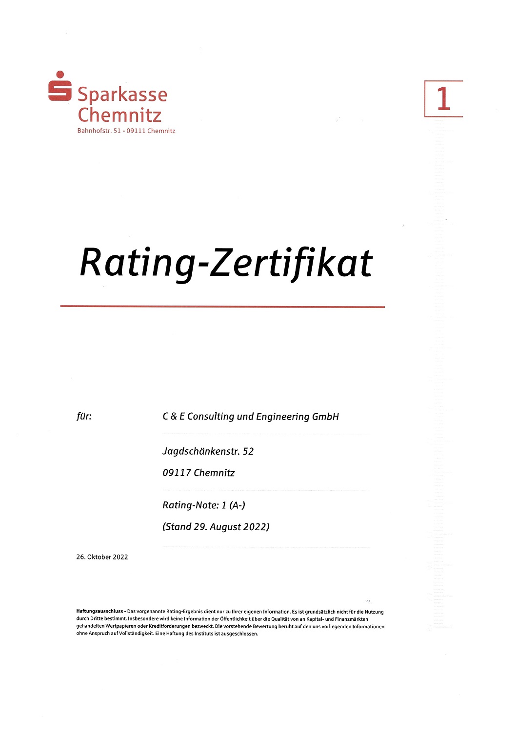 Rating-Zertifikat Der Sparkasse Chemnitz - C&E Consulting Und ...